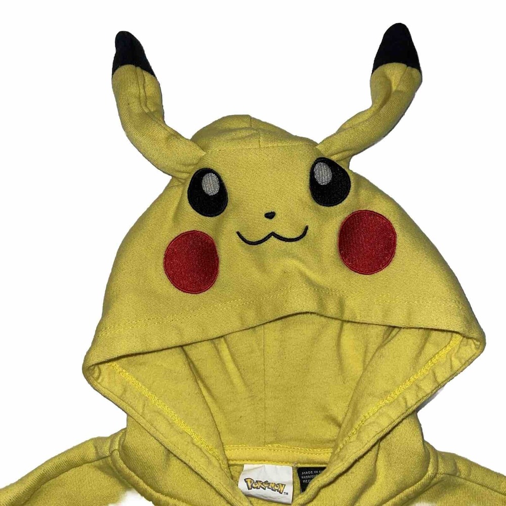 Pokemon Pikachu Face Hoodie Size Small Youth Sweatshirt Zipper Front Yellow - Picture 2 of 13